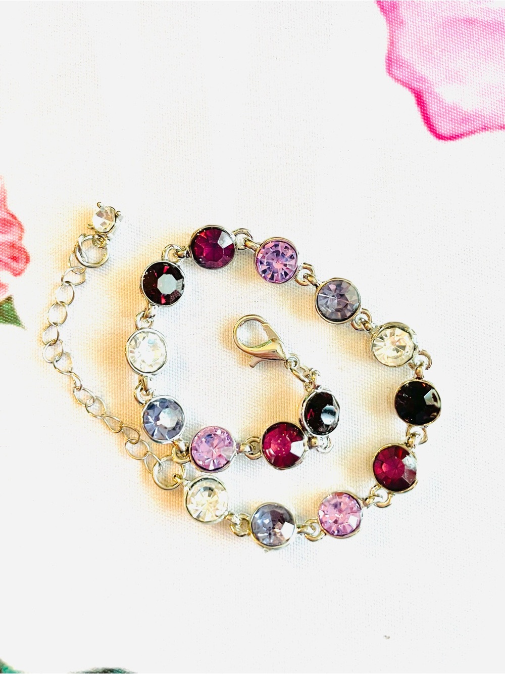 Sparkling Zirconia Bracelet Bling Multi-Coloured Purple Lilac Silver